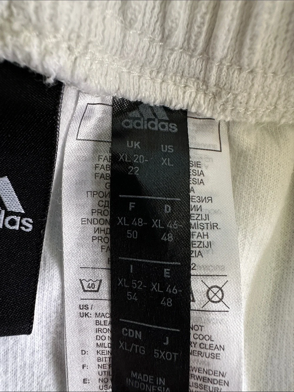 Adidas Men’s White Ribbed Sweatpants Athletic Jogger Embroidered Logo Size XL